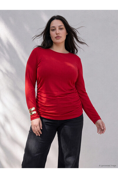LC Waikiki Two Mt Shop Quality Lcw Curve Red Combed Cotton Plain Oval Neck Lo...