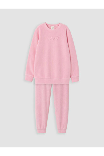 LC Waikiki Rmz Gi̇yi̇m Farkiyla Embroidered Velvet Girls' Pajama Set