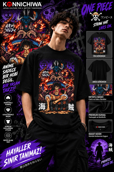 FG KONNİCHİWA One Piece Gear5 Luffy Zoro Shanks Ace Anime T-Shirt Tee Tshirt ...