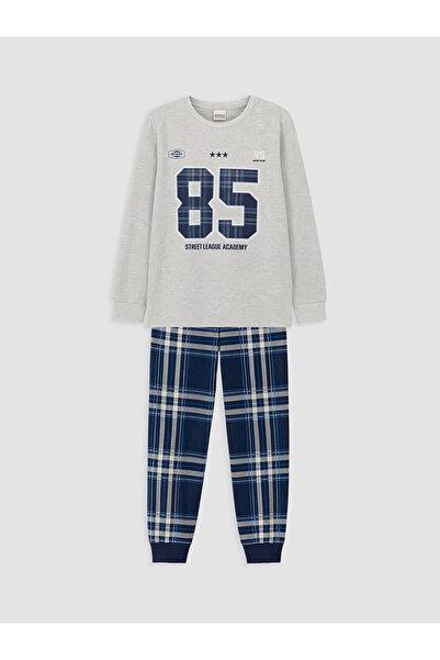 LC Waikiki Vizyon New Season Gray Crew Neck Boys' Pajama Set