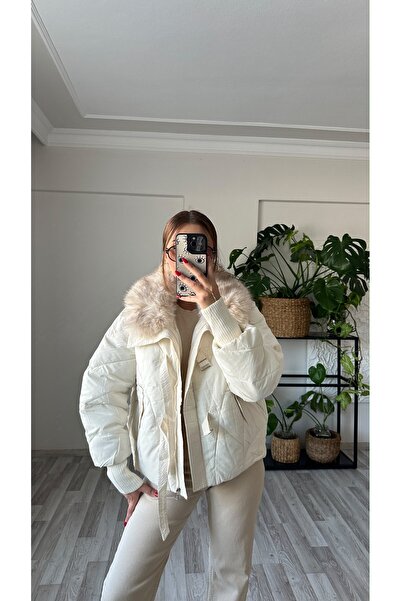 perchemfashion Yakası Peluş Şişme Mont