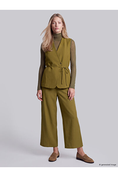 LC Waikiki Vizyon New Season Green High Waist Wide Leg Women's Trousers