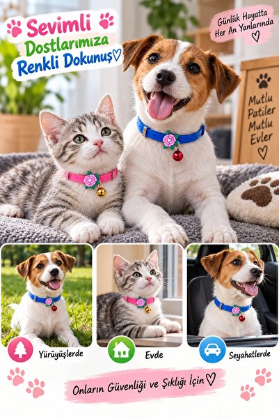 İnfeta Cute Colorful Silicone Cat Dog Collar with Rattles
