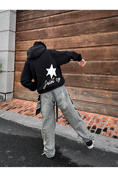 Minga London Μαύρο Φούτερ Oversize με στάμπα Saint S.