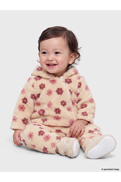 LC Waikiki Lcw Baby Beige Floral Baby Girl Plush Jumpsuit with Nevavm Difference