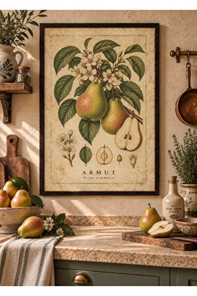 OAKY Life Vintage Botanik Tablo – Çerçeve Görünümlü MDF Meyve ve Sebze Temalı...