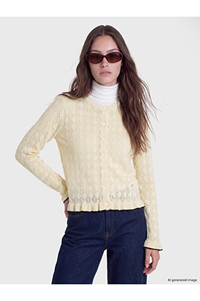 LC Waikiki Nevavm Lcw Modest Ecru Knitwear Openwork Short Women's Cardigan wi...