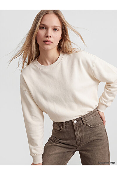 LC Waikiki Alita City Lcw Vision Ecru Oval Collar Oversized Women's Sweatshir...