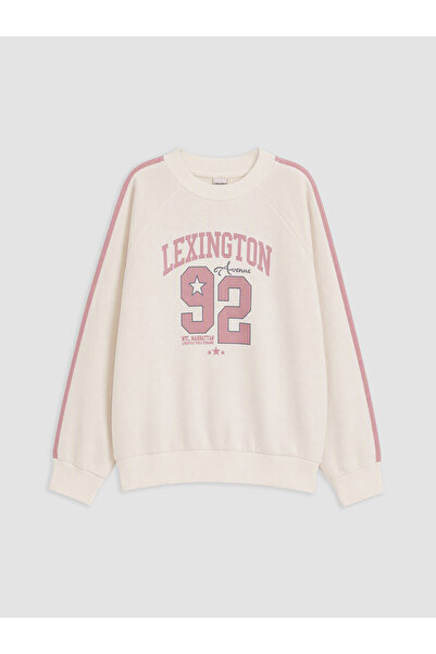 LC Waikiki Alita City Lcw Kids Ecru Nyc Printed Girls' Sweatshirt with a Diff...