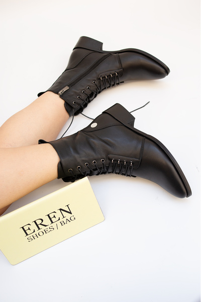 Mammamia 7015 EREN SHOES&BAG Hakiki Deri Bağcık Detaylı Fermuarlı Günlük Raha...
