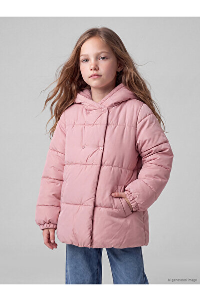 LC Waikiki Two Mt Shop Quality Lilac Hooded Oversize Girls' Coat