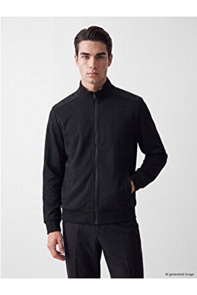 LC Waikiki Black Mock Neck Men's Zippered Sweatshirt