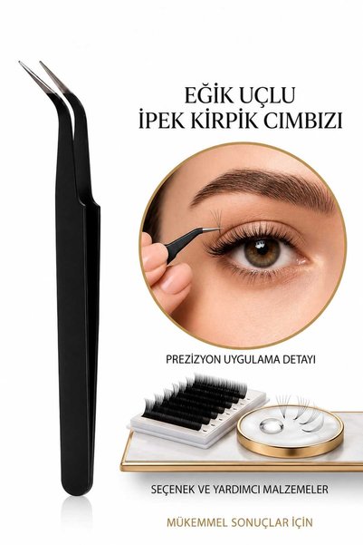 CAVA COSMETİC Eğik Uçlu İpek Kirpik Cımbızı – Hassas Kirpik Uygulama ve Profe...
