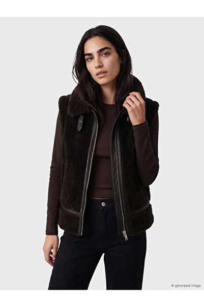 LC Waikiki Vizyon New Season Brown Stand Collar Women's Plush Vest