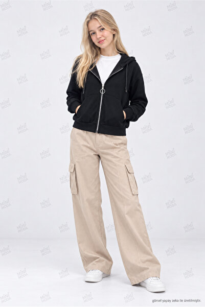 Minimoda Kids Kız Çocuk Halka Fermuarlı Kapüşonlu Cepli Sweatshirt