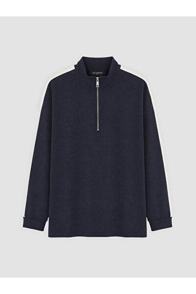 LC Waikiki Alita City Lcw Comfort Navy Blue Interlock Plain Sweatshirt with a...