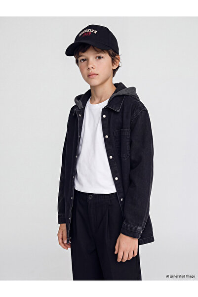 LC Waikiki Vizyon New Season Black Hooded Boy's Jean Shirt