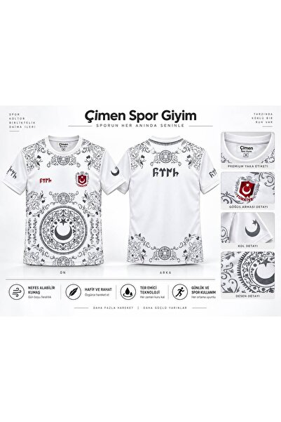 Çimen Spor Giyim Göktürkçe Karakterli Türkiye Türk Bayraklı Bozkurt Forma T-s...