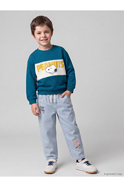 LC Waikiki Two Mt Shop Quality Lcw Kids Indigo Denim Printed Elastic Waist St...