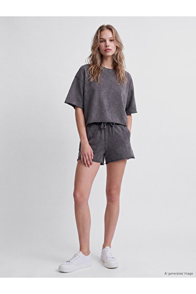 LC Waikiki Vizyon New Season Anthracite Women's Shorts with Elastic Waist