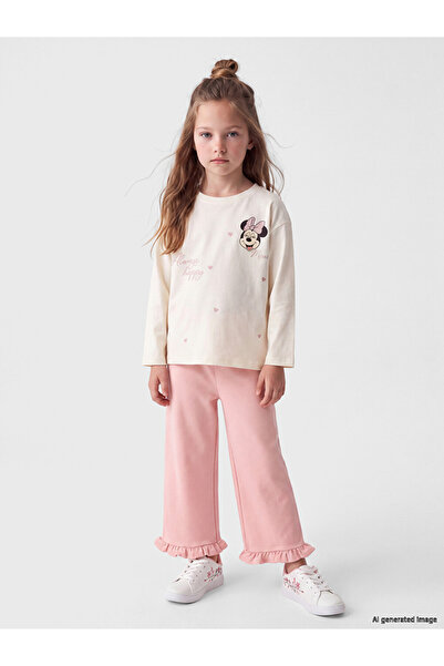 LC Waikiki Peak New Season Pink Elastic Waist Ruffled Girls' Trousers