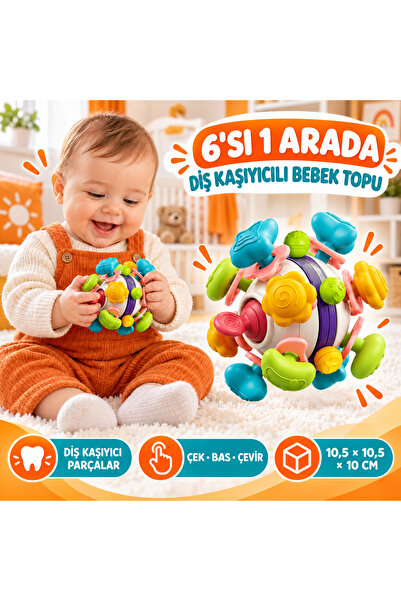 TOTTERİQ 6’sı 1 Arada Diş Kaşıyıcılı Bebek Aktivite Topu Duyusal Oyuncak Mont...