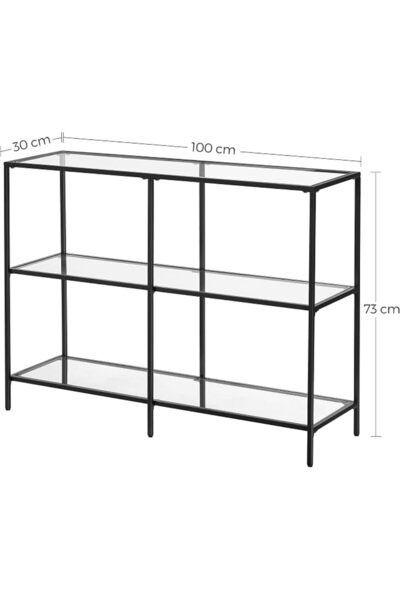 VASAGLE Console Table Coffee Table with 3 Shelves, Tempered Glass Shelf, 100 x 30 x 73 cm, Steel Fra
