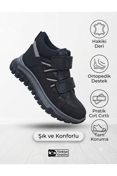 ÖZPINARCI TIBU Çocuk Ortopedik Bot Hakiki Deri Çift Cırt Cırtlı İçi Tekstil