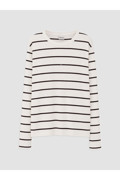 LC Waikiki Two Mt Shop Quality Lcw Kids Beige Oval Collar Striped Girls' T-Shirt