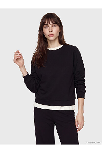 LC Waikiki Alita City Lcw Vision Black Soft Touch Oversize Women's Sweatshirt...