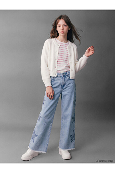 LC Waikiki Two Mt Shop Quality Lcw Kids Blue Wideleg Embroidered Girls' Jean ...