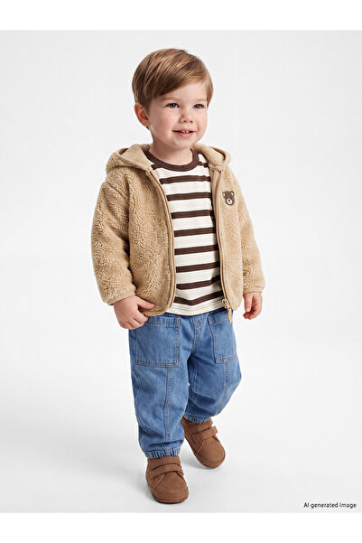 LC Waikiki Two Mt Shop Quality Lcw Baby Beige Hooded Embroidered Plush Baby B...