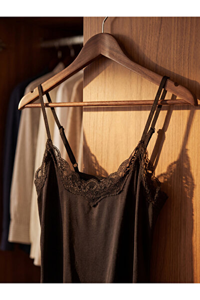 LC Waikiki Peak New Season Black Rope Strap Lace Detailed Women's Undershirt