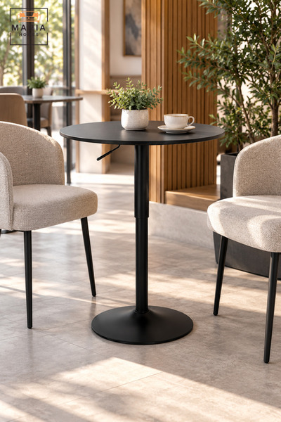 MARIA HOMES Modern Adjustable Café Table | Black Round Pedestal Table with He...