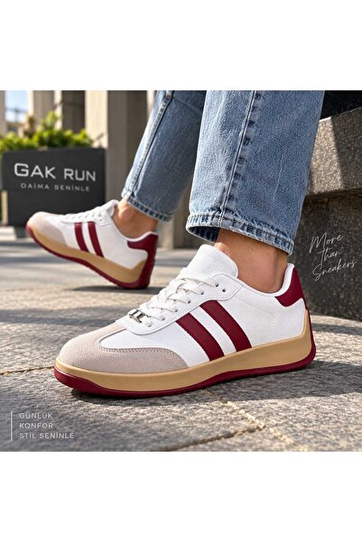 GAK RUN Retro Unisex Sneaker Beyaz bordo – Rahat Günlük Spor Ayakkabı | Kaymaz Taban