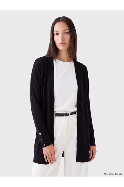LC Waikiki Lcw Everyday Black Knitwear Plain Women's Cardigan with Nevavm Dif...