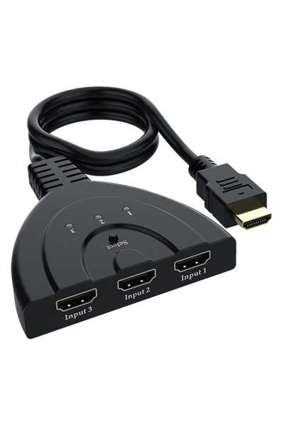 DY PM-17229 جهاز تجميع وتقسيم إشارات HDMI بثلاثة مداخل ومخرج واحد مع كابل 30 ...
