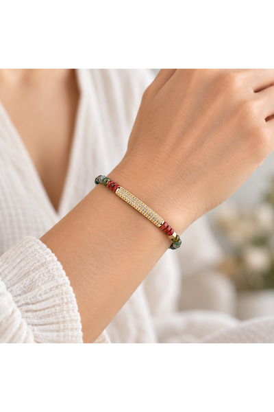 HER ŞEY NOTA www.herseynota.com Red Green Beaded Gold Color Long Cylinder Det...