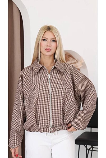 Moda Banuş Plaid Pleated Detail Bomber Seasonal Jacket-Oversize