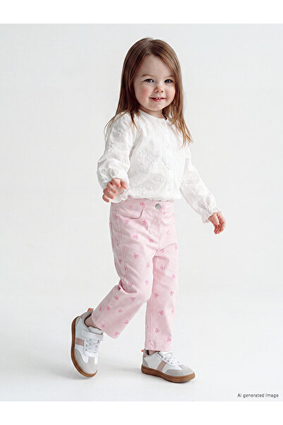 LC Waikiki Nevavm Farkıyla Lcw Baby Pink Baby Girl Patterned Gabardine Trousers