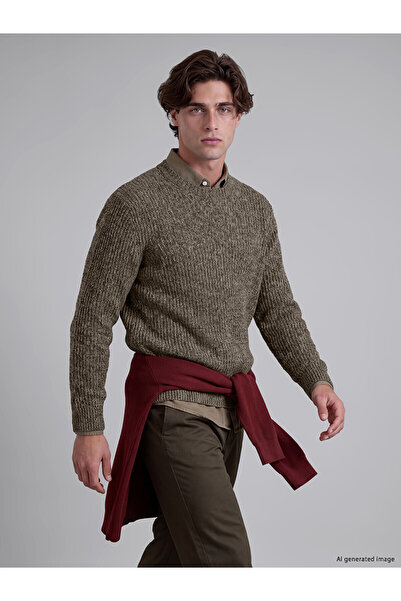 LC Waikiki Lcw Vision Brown Knitwear Flat Oval Collar Men's Sweater with Neva...