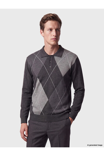 LC Waikiki Nevavm Farkıyla Southblue Anthracite Knitwear Diamond Patterned Po...