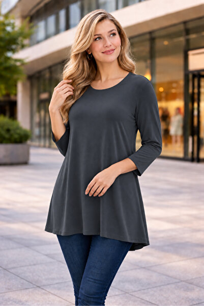 IŞILTI Women's Long Sleeve Crew Neck Oversize Asymmetrical Cut Comfortable So...