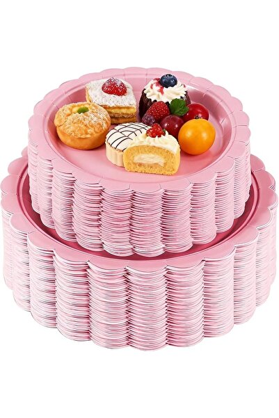 URbazaar 60 Pcs Pink Paper Plate set, Eco Friendly Plates 9 Inch & 7 inch Eac...