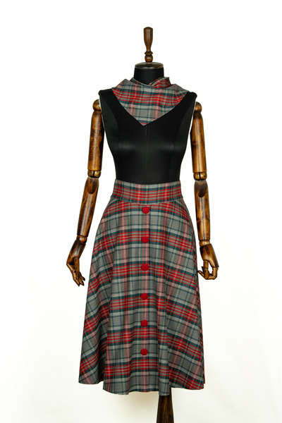 Sihirli Düğmeler Plaid Flared Skirt