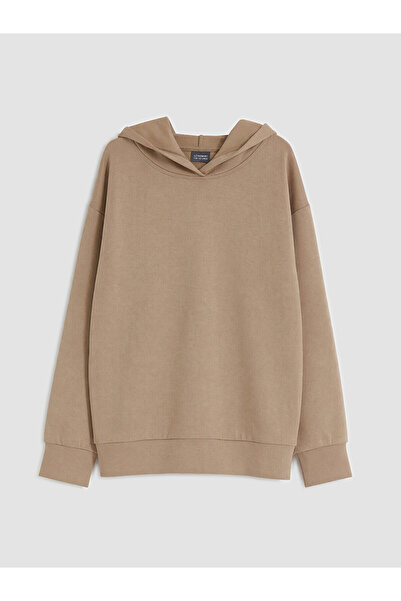 LC Waikiki Alita City Beige Hooded Girls' Soft Touch Sweatshirt with a Differ...