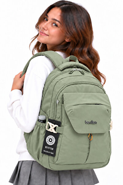 Harmela Waterproof Fabric Unisex Daily School Backpack 2601 Khaki