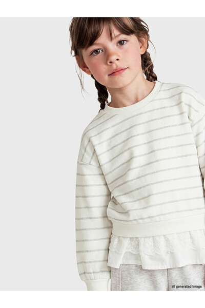 LC Waikiki Two Mt Shop Quality Lcw Kids Ecru 3 Thread Ripped Striped Standard...