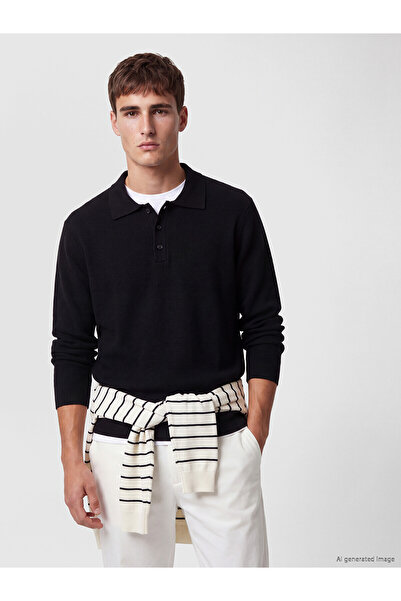 LC Waikiki Lcw Vision Black Knitwear Plain Polo Neck Men's Sweater with Nevav...
