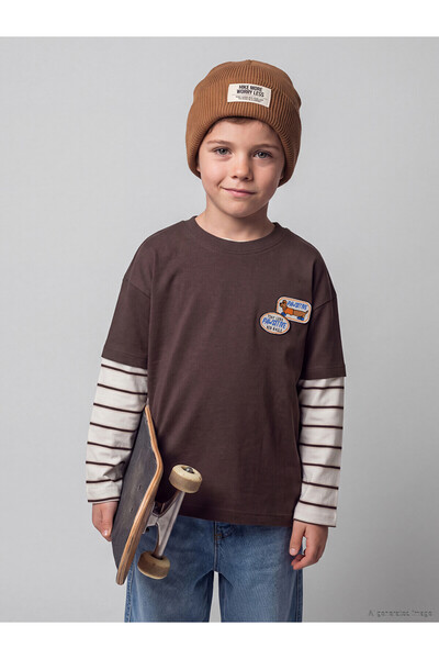 LC Waikiki Two Mt Shop Quality Lcw Kids Brown Combed Cotton Printed Loose & B...